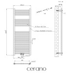 CERANO - Koupelnový radiátor Benito - středové připojení 50mm/boční - 477 W - bílá lesklá - 1200x450 mm CER-759001