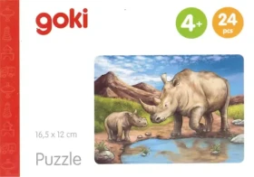 GOKI Drevené puzzle Africké zvieratá: Nosorožce