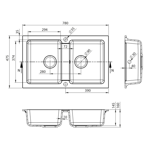 SAPHO SAPHO - Dvojdrez granitový, 78x48cm, béžová GR2222