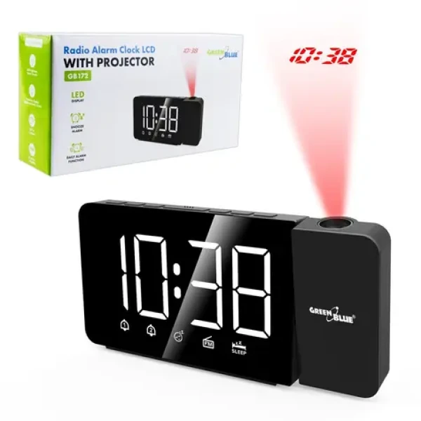 GreenBlue GB172 šedo-čierna / Projekčný rádiobudík / FM rádio / Alarm / Teplomer / LED displej / USB (GB172)