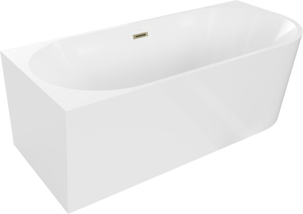 MEXEN/S - Mia vaňa voľne stojaca rohová ľavá 150 x 75, biela, sifón a prepad zlatá 52691507500L-50