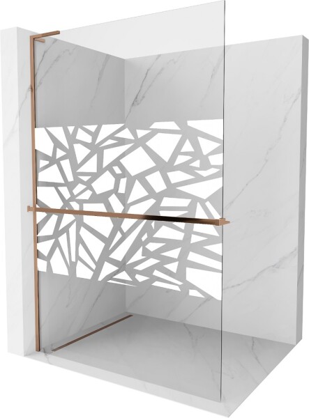 MEXEN/S - Kioto+ L Sprchová zástena WALK-IN s poličkou a držiakom uterákov 120 x 200, biely vzor, ružové zlato 800-120-123-60-85