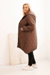 Dámska prešívaná bunda Plus Size s kapucňou a športovými manžetami Chocolate UNI