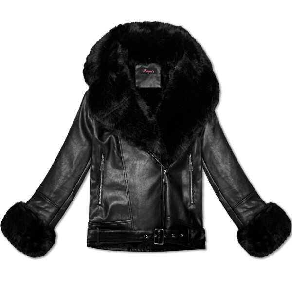 Čierna dámska bunda s kožušinovým golierom (61M8507-392A) odstíny černé S (36)