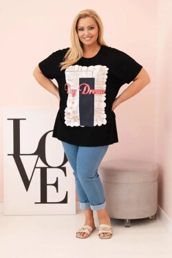 Dámska bavlnená blúzka v nadmernej veľkosti s potlačou "Day Dream" Black + Dark Blue UNI