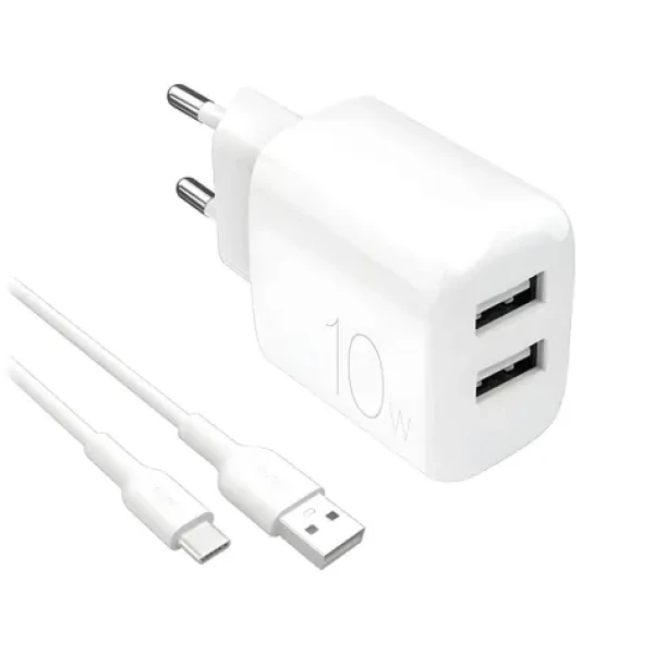 Puro PRO LITE biela / Cestovná nabíjačka a kábel USB-A-USB-C / 10W / 2x USB-A / 1,2m