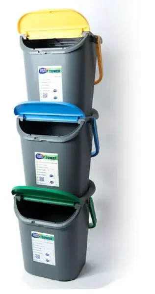 Belli e Forti TOWER sivá / Sada odpadkových košov / na triedený odpad / stohovateľná / 3x 30 l / plast