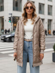 Dlhá dámska bunda s kapucňou TY5810 svetlohnedá – FashionStreet XL