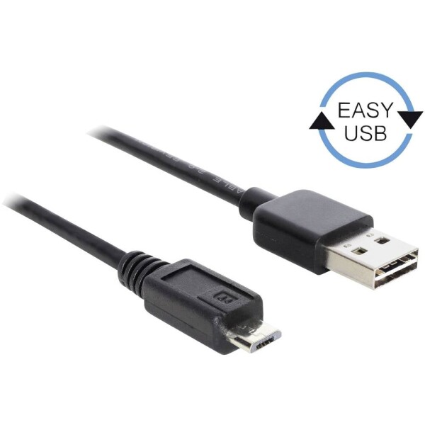 Delock USB kábel USB 2.0 USB-A zástrčka, USB Micro-B zástrčka 5.00 m čierna obojstranne zapojiteľná zástrčka, pozlátené kontakty, UL certifikácia 83369; 83369