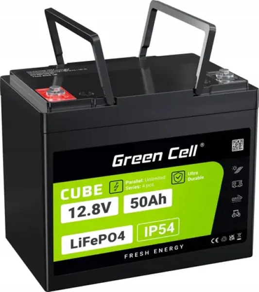 Green Cell CUBE LiFePO4 batéria 12,8V 50Ah / Batéria / 640Wh / do karavanu, golfového vozíka, off-grid (LFPGC12V50AH)