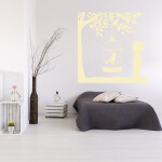 Veselá Stena Samolepka Vtáčik v klietke na strome Farba: biela, Veľkosť: 40 x 40 cm
