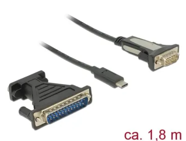 DeLock adaptér USB Type-C gt; 1 x Sériový DB9 RS-232 + Adaptér DB25 (62904-DE)