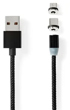Nedis CCGB60630BK20 čierna / Magnetický nabíjací kábel / USB-C + Micro-USB / 10 W / 2 m (CCGB60630BK20)