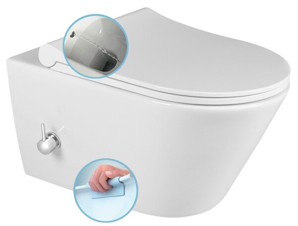 SAPHO - AVVA CLEANWASH závesná WC misa, integrovaná batéria a bidetová sprška, Rimless, 35,5x53cm, biela 100315