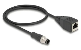 DeLock M12 4pin D-kód (M) - RJ45 (M) / Priemyselný sieťový kábel / 0,5 m / -25 až 80 °C (60067)