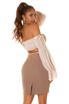 616-1 Priliehavá sukňa s vysokým pásom a opaskom - cappuccino S/M
