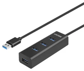 Unitek USB Hub 4 porty čierna / USB hub / 4X USB-A / 5 Gbps / aktívny, napájanie USB-C (Y-3089V01)