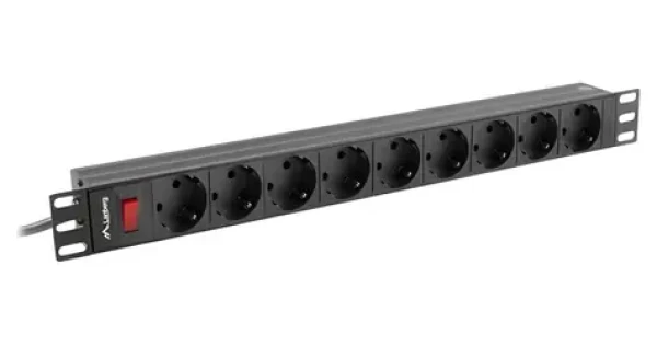 Lanberg PDU čierna (PDU-09F-0300-BK) / Zásuvková lišta do racku / 19" / 1U / 9x zásuvka / 16 A / 3 m (PDU-09F-0300-BK)
