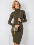 Priliehavé rebrované šaty v khaki farbe s rolákom Rue Paris (5133) odstíny zelené XL (42)