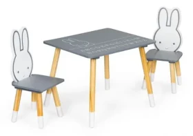 ECOTOYS Detský drevený stôl s dvoma stoličkami Zajačik (WH141)