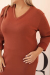 Dámske Plus veľkosť maslo V-neck šaty s rukávmi Brown UNI
