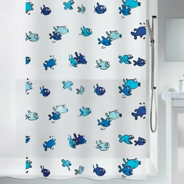 Spirella HUGO sprchový záves motív rybičiek bielo-modrý / PEVA / 180 x 200 cm (7610583019516)