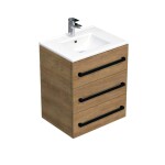 Kúpeľňová skrinka s čiernou úchytkou a umývadlom SAT Cube Way 60x76,5x46 cm dub Hickory mat CUBE46C603DHMOD CUBE46C603DHMOD