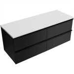 CERANO - Kúpeľňová skrinka Velora - čierna matná, úchytka čierna + doska z lit. mramoru Elanys - 12 mm - biela matná - 160x54,2x46,5 CER-679427