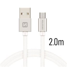 SWISSTEN TEXTILE dátový kábel USB - microUSB 2m strieborná (71522303)