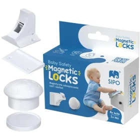Sipo Magnetické zámky na skrine a zásuvky, sada 4 ks + 1x magnetický kľúč, BIELA (SPSBS-M4)
