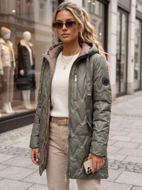 Dámska prešívaná prechodná bunda s kapucňou, zelená, FashionStreet TY5770 XXL