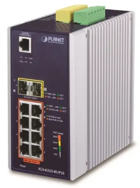 Planet IGS-6325-8UP2S / Switch priemyselný / 8x 1Gb RJ-45 / 2x 2,5Gb SFP / PoE 802.3bt 360W / -40 až 75 ° C / fanless (IGS-6325-8UP2S)