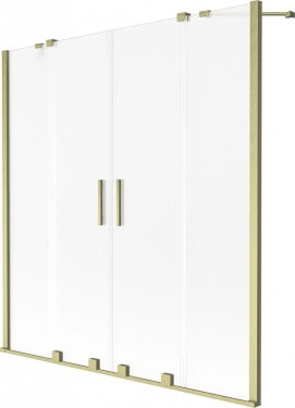 MEXEN/S - Velar Duo dvojkrídlová posuvná vaňová zástena 150 x 150, dekor, zlatá kartáčovaná 896-150-000-32-55