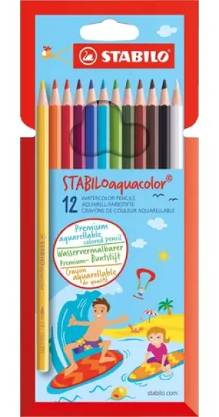 STABILO Aquacolor / Pastelky / 12 farieb / akvarelové / priemer tuhy 2,8 mm (1612-6)
