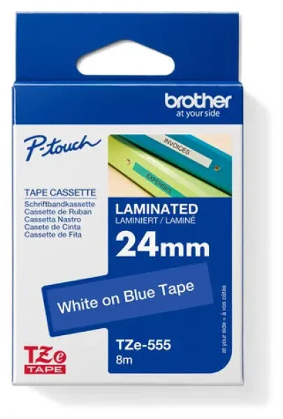 Brother TZE-555 modrá/biela / Páska do tlačiarne štítkov / 24 mm / 8 m / laminovaná (TZE555)