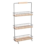 MSV ELIE 3 poschodový kuchynský stojan čierny / oceľ / bambus (3700703996286)