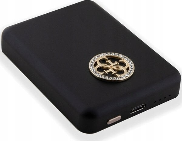 Guess Guess Powerbank indukcyjny 15W GUPBM5AL4DMK 5000mAh Čierny/black MagSafe 4G Strassed Metal Logo