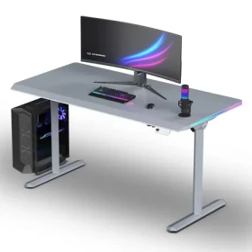 Ultradesk Quest šedá, šedá doska / Herný stôl / 140 x 70 cm / 72-120 cm / elektrická výška / LED RGB (UD-QST-FRGY/DTGY)