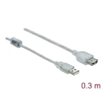 DeLock transparentný / Predlžovací kábel USB 2.0 / USB-A samec - USB-A samica / 0,3 m / 480 Mbit/s (82244)