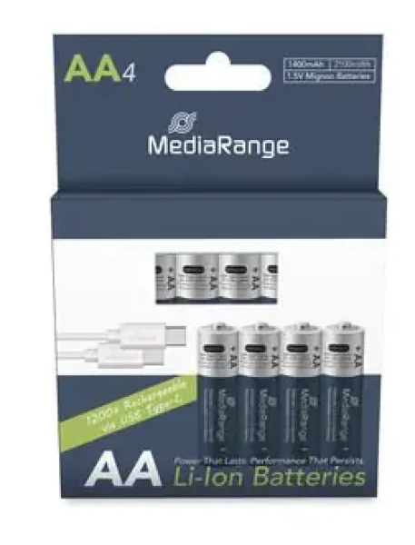 MediaRange nabíjací USB-C Li- ION batéria Mignon AA / 1400mAh / 1.5V / 4ks (MRBAT161)