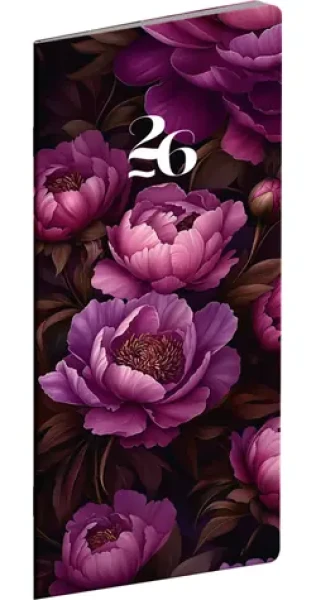NOTIQUE Vreckový diár Fialové kvety 2026 plánovací mesačný / 8 x 18 cm (PGD-MESPL-35779)