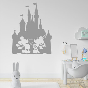Veselá Stena Samolepka Zamilovaní Mickey a Minnie na Zámku Farba: šedá, Veľkosť: 80 x 62 cm