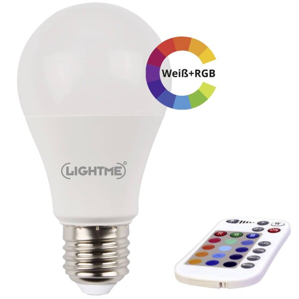 LightMe LM85194 LED En.trieda 2021 F (A - G) E27 klasická žiarovka 8.8 W = 66 W RGBW (Ø x d) 60 mm x 114 mm meniace farbu, stmievateľná, vr. diaľkového; LM85194