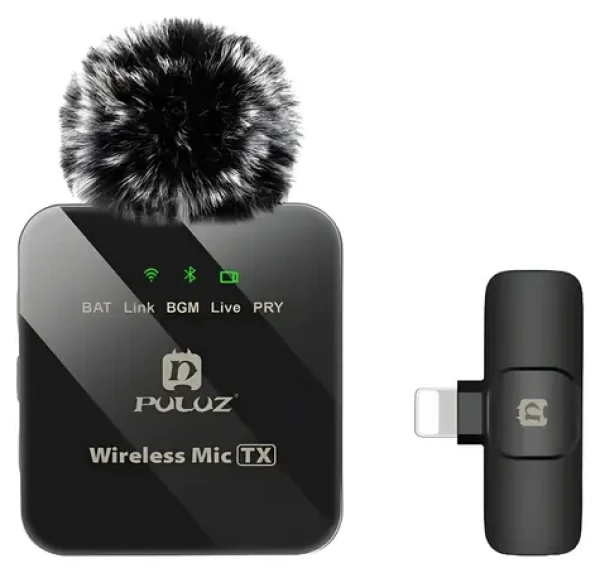 Puluz Klopový mikrofón Lightning čierna / Klopový mikrofón / bezdrôtový / 2,4 GHz / dosah 20 m (PU645B)