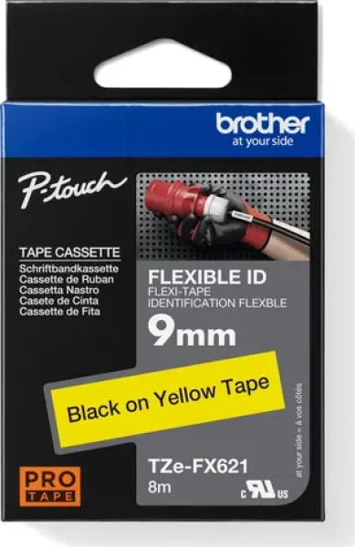 Brother TZe-FX621 žltá-čierna / Flexibilná páska do štítkovača / 9 mm / 8 m / na káble