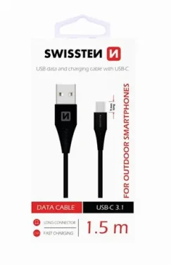 SWISSTEN dátový kábel USB - USB-C 3.1 (9mm) čierna 1.5m (71504403)