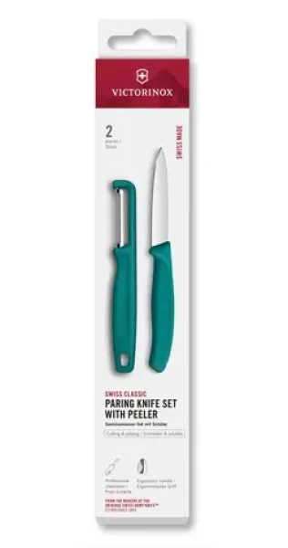 VICTORINOX Swiss Classic Kuchynský nôž a škrabka 2 ks zelená / rovné ostrie (6.7114.21C1)
