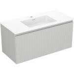MEXEN/S - Rivel kúpeľňová skrinka 100 cm s umývadlom Otis, 1 šuplík, reliéf, šedá mat/biela mat 91A20-10047-1-BF62-W18M01