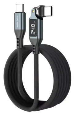 Mobile Origin CB16 vesmírne šedá / Kábel s LED displejom / USB-C na USB-C / Otočný 540 ° / 240 W / 1,8 m (MO-DRC-M-CB16)