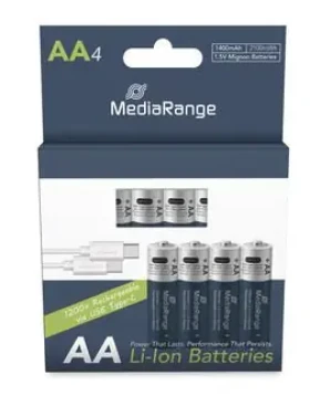 MediaRange nabíjací USB-C Li- ION batéria Mignon AA / 1400mAh / 1.5V / 4ks (MRBAT161)
